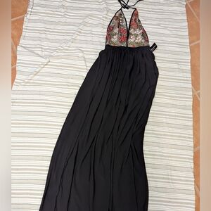 Black Maxi Dress with Floral Embroidery